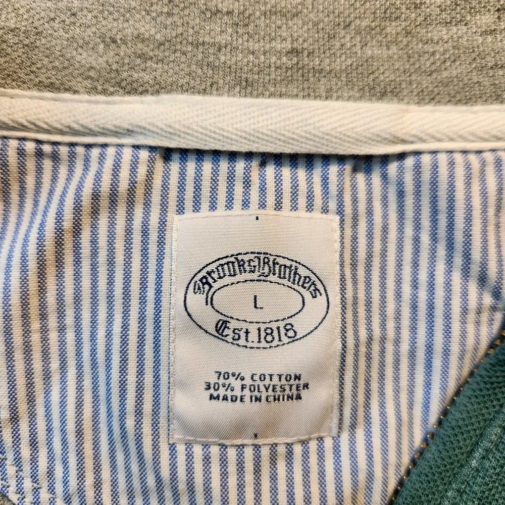 Brooks Brothers Sweater Men's Large Green Half Zip Pullover‎ Embroidered Preppy